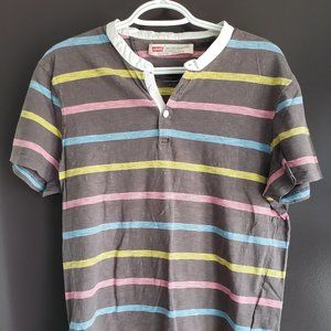 Levi's Medium Grey and Neon Stripe Short Sleeve Quarter Button Tshirt